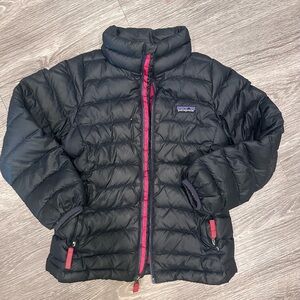 Patagonia Kids Black Puffer Jacket with Pink Trim